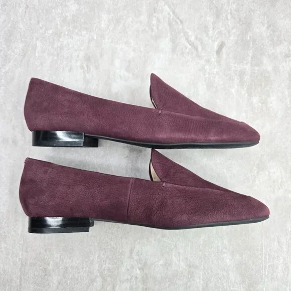 Nine West Slip On Loafers Size 8 Plum Purple Suede Preppy Square Toe Dress Shoes - Picture 6 of 11